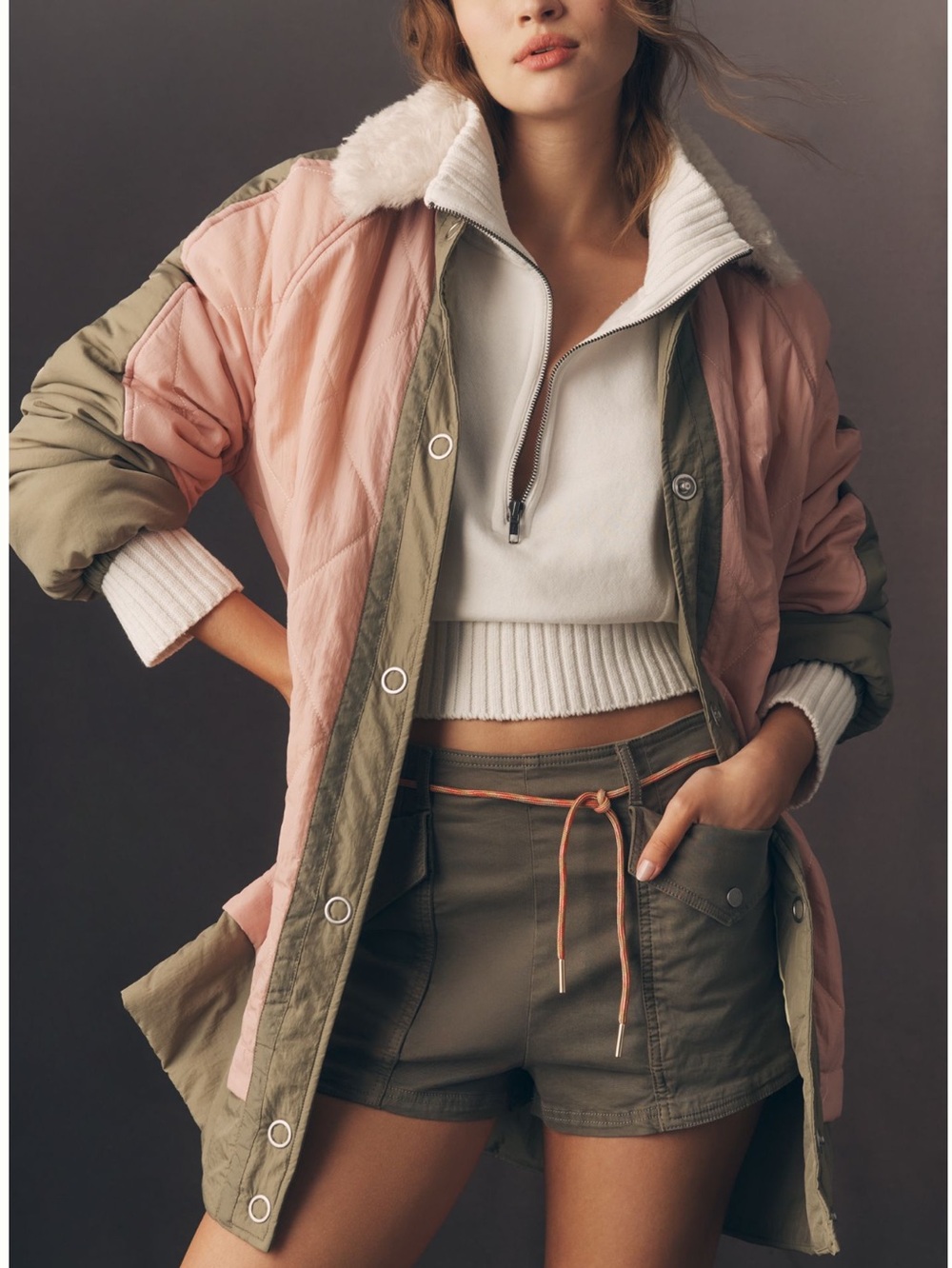Anthropologie Sherpa Fleece Collar Coat Jacket Pilcro Quilted Liner New Large